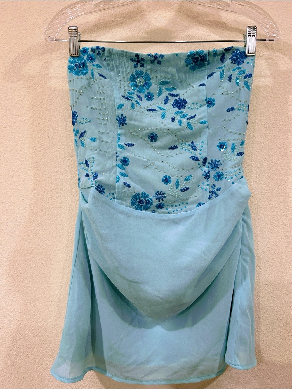 Beginning Boutique Denver Blue Strapless Beaded Party Mini Dress Mini Dress Blue